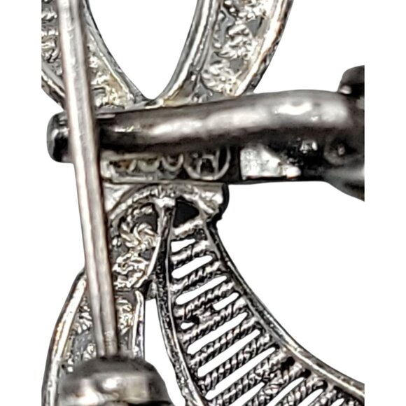 Vintage Hamilton 17J Brooch Watch 800 Silver Filigree Malachite Swiss Runs As-Is - Picture 4 of 11